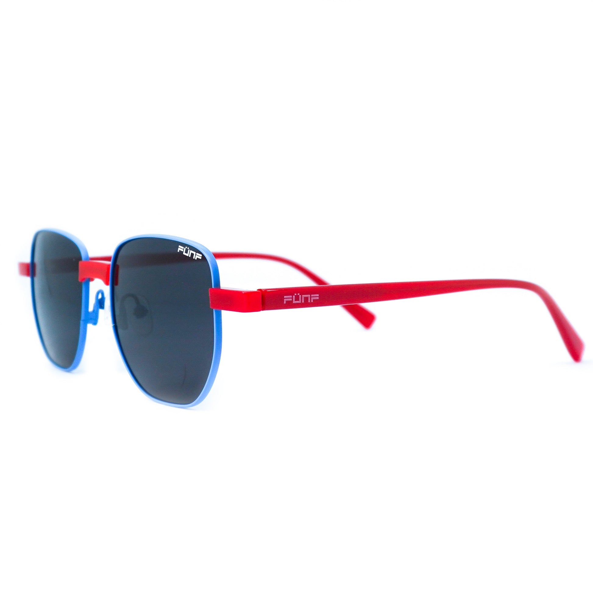 Gafas de sol delgadas con diseño clásico, color azul con rojo.