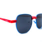 Gafas de sol delgadas con diseño clásico, color azul con rojo.