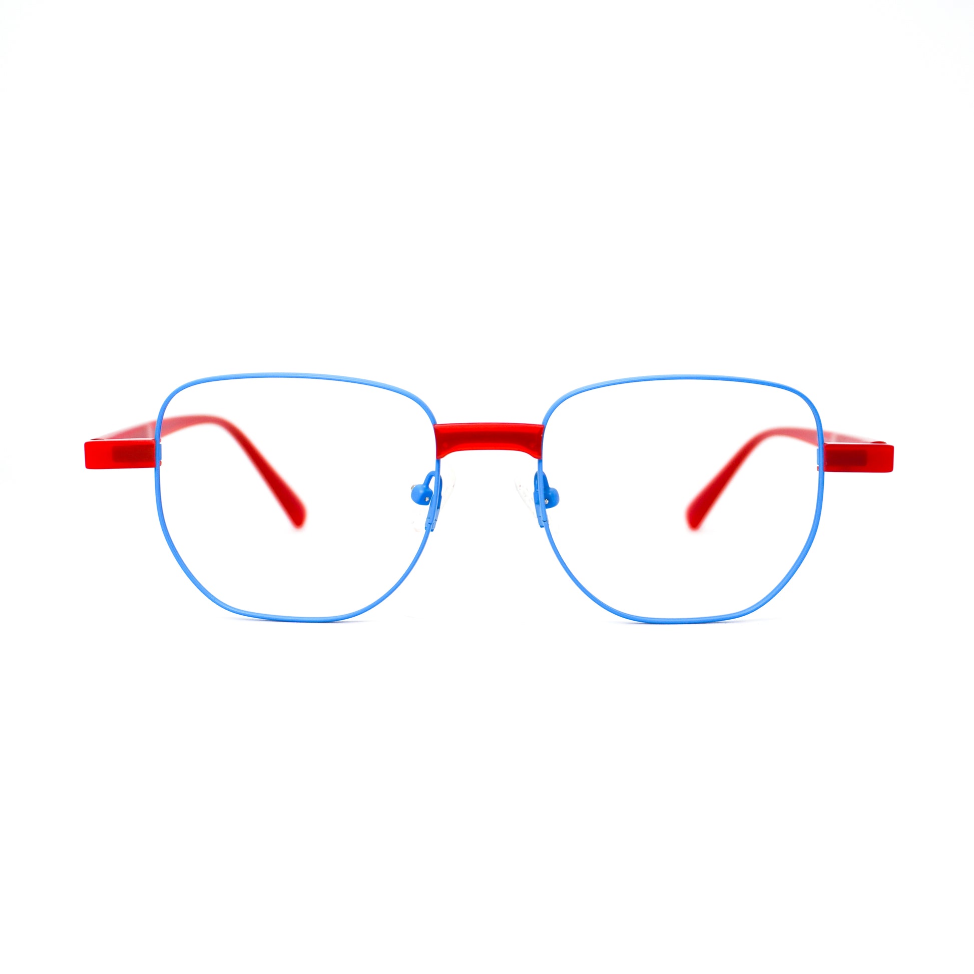 Gafas para formular delgadas con diseño clásico, color azul con rojo.