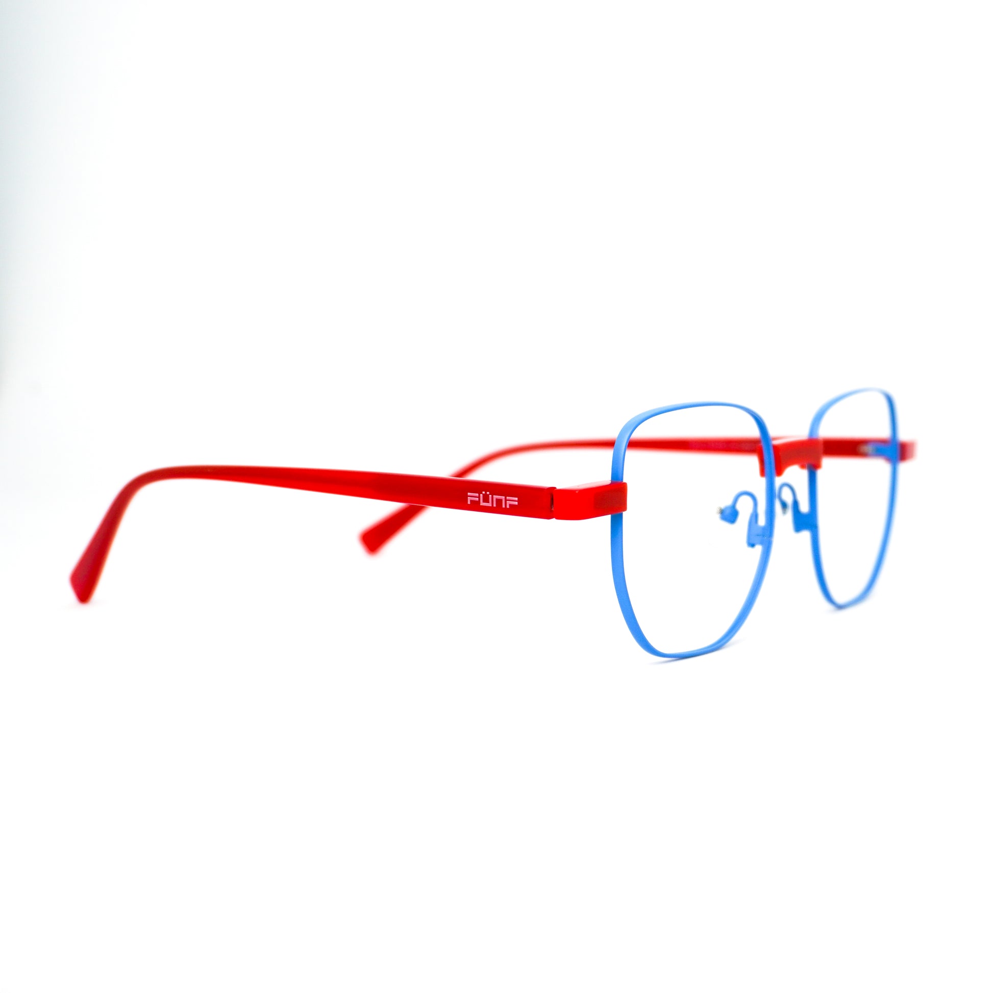 Gafas para formular delgadas con diseño clásico, color azul con rojo.