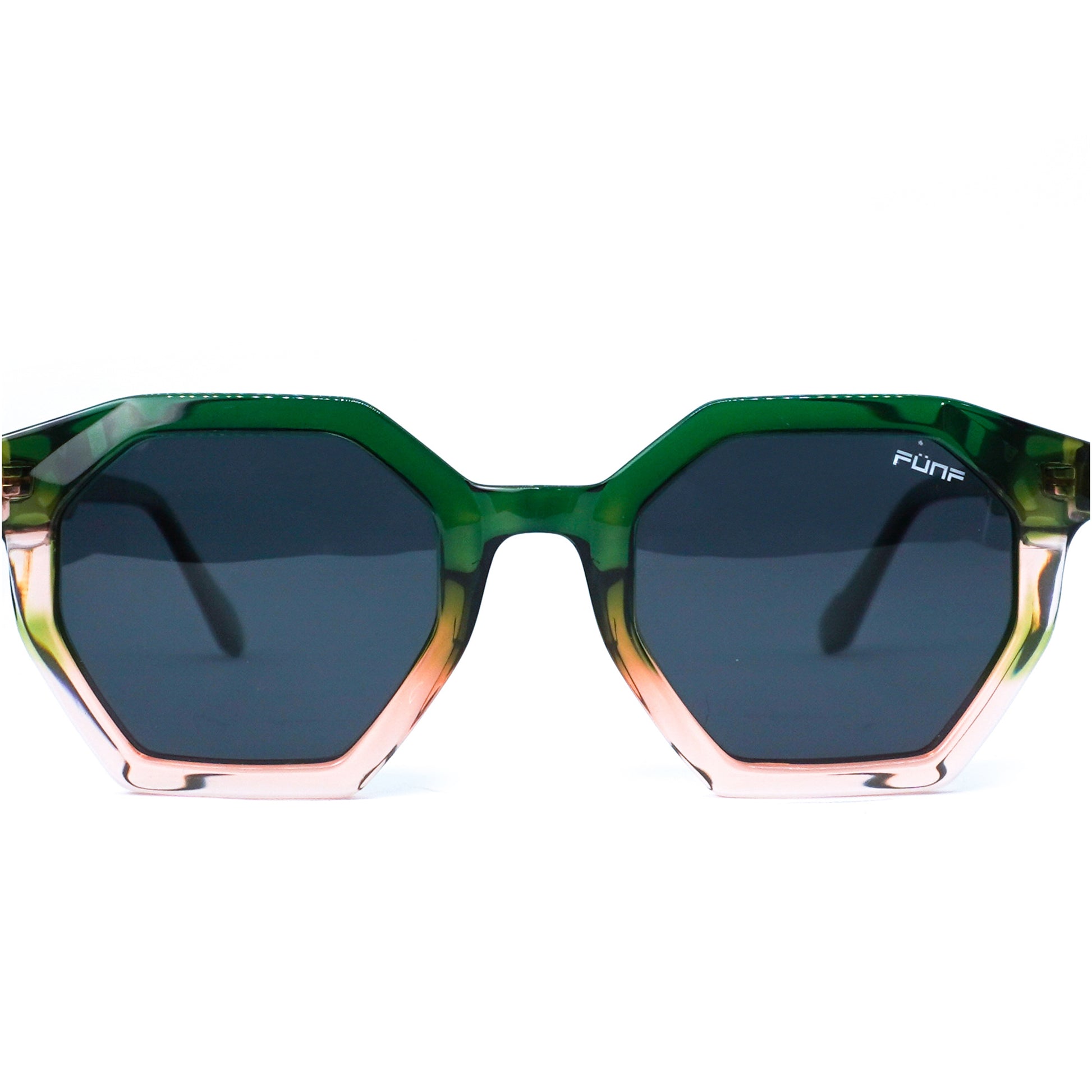 Gafas de sol octagonales, color verde con rosa.