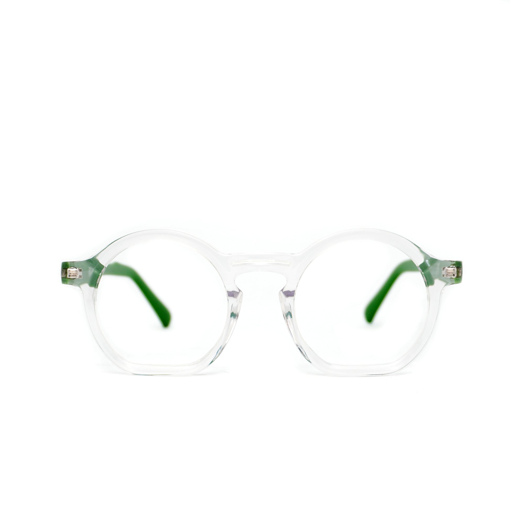 Gafas para formular redondas , color transparente con verde.