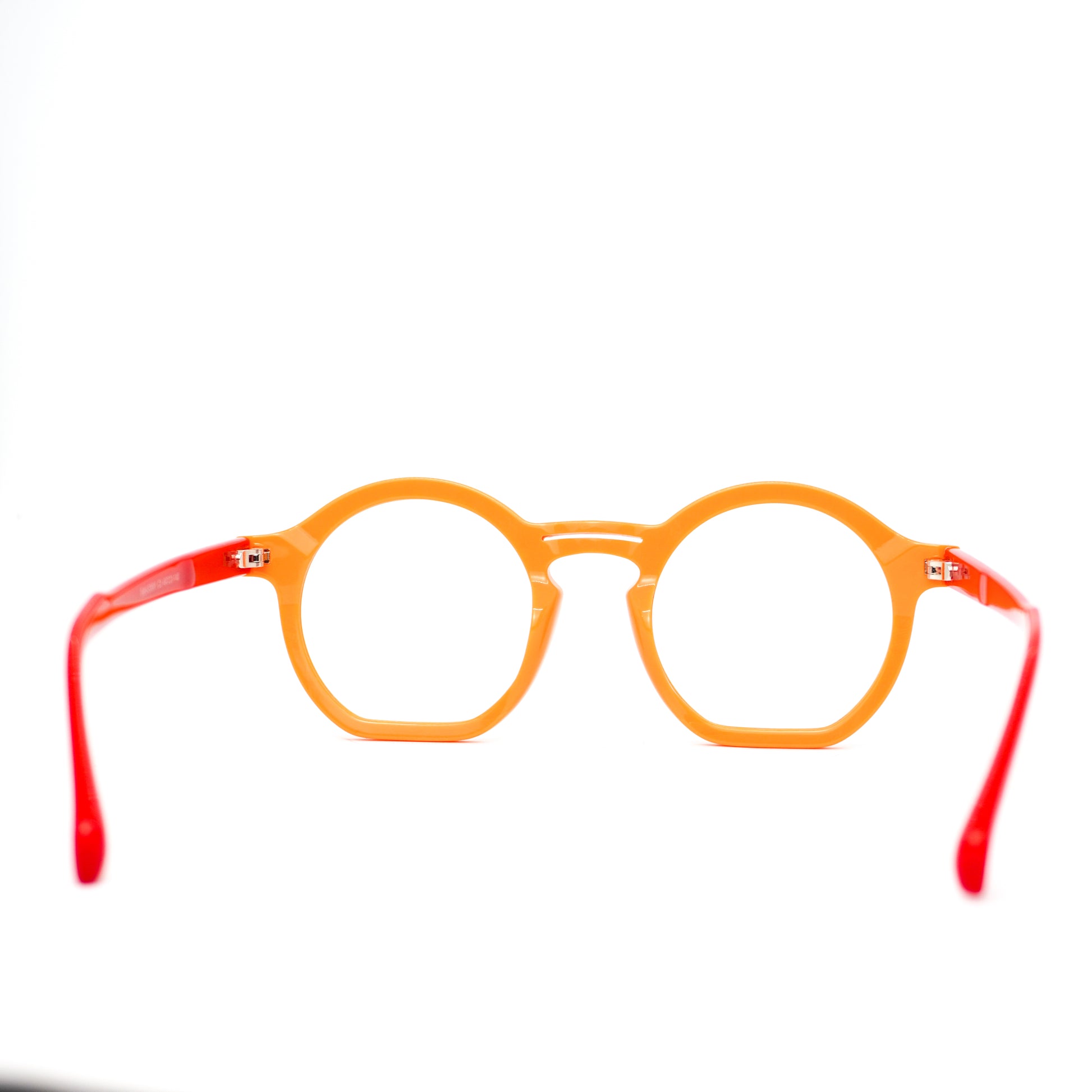 Gafas para formular, redondas, color naranja con rojo.